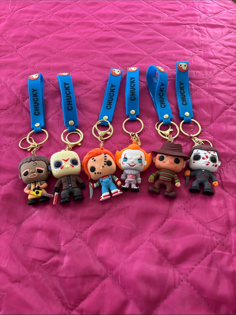 Chucky Horror Character Keychain Set - Blue Strap (6-Pack)